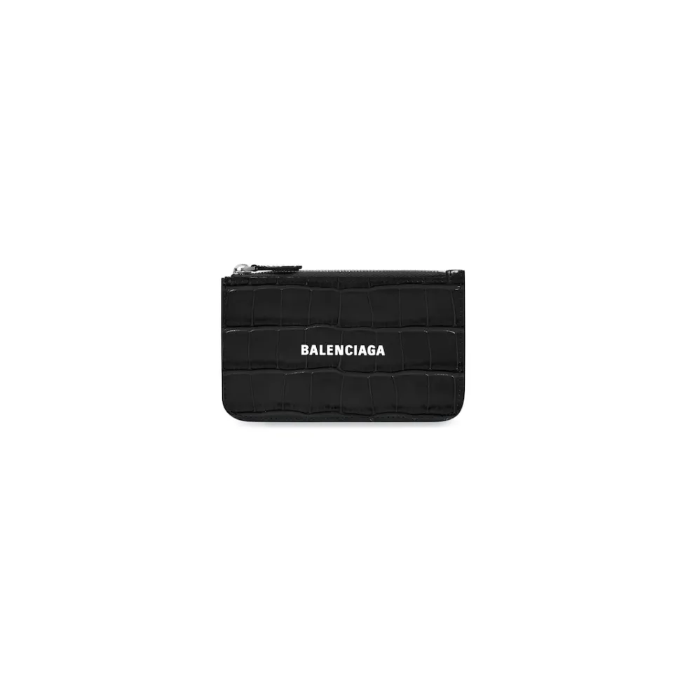 Balenciaga Card Holders>Cash Large Long Coin And Card Holder Crocodile Embossed in Black