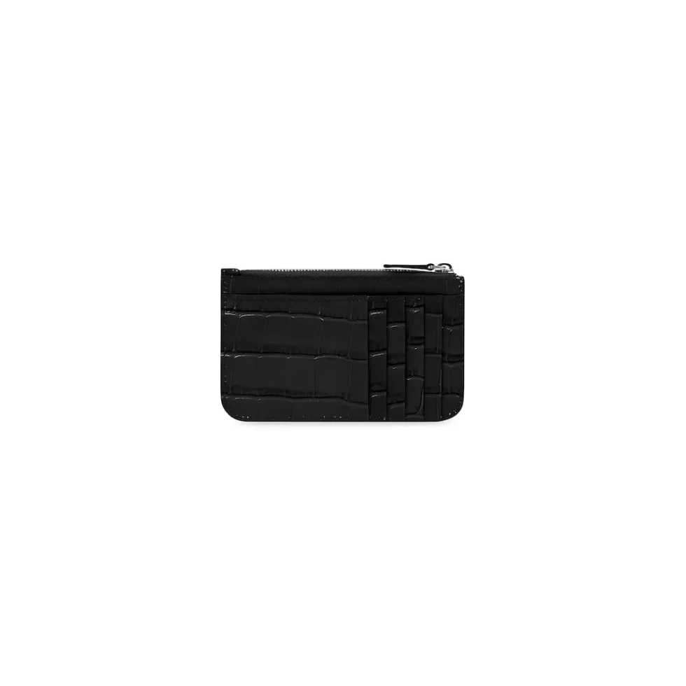 Balenciaga Card Holders>Cash Large Long Coin And Card Holder Crocodile Embossed in Black