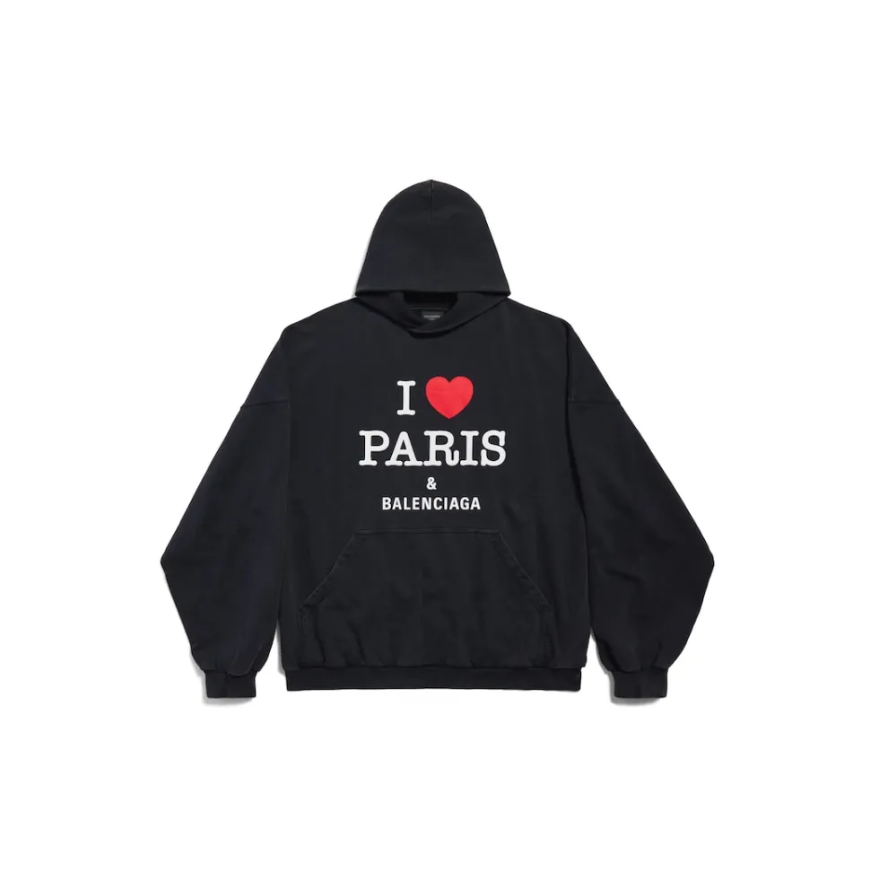 Balenciaga Sweatshirts & Hoodies | Sweatshirts & Hoodies>I Love Paris & Hoodie Large Fit in Black Faded Blackfaded