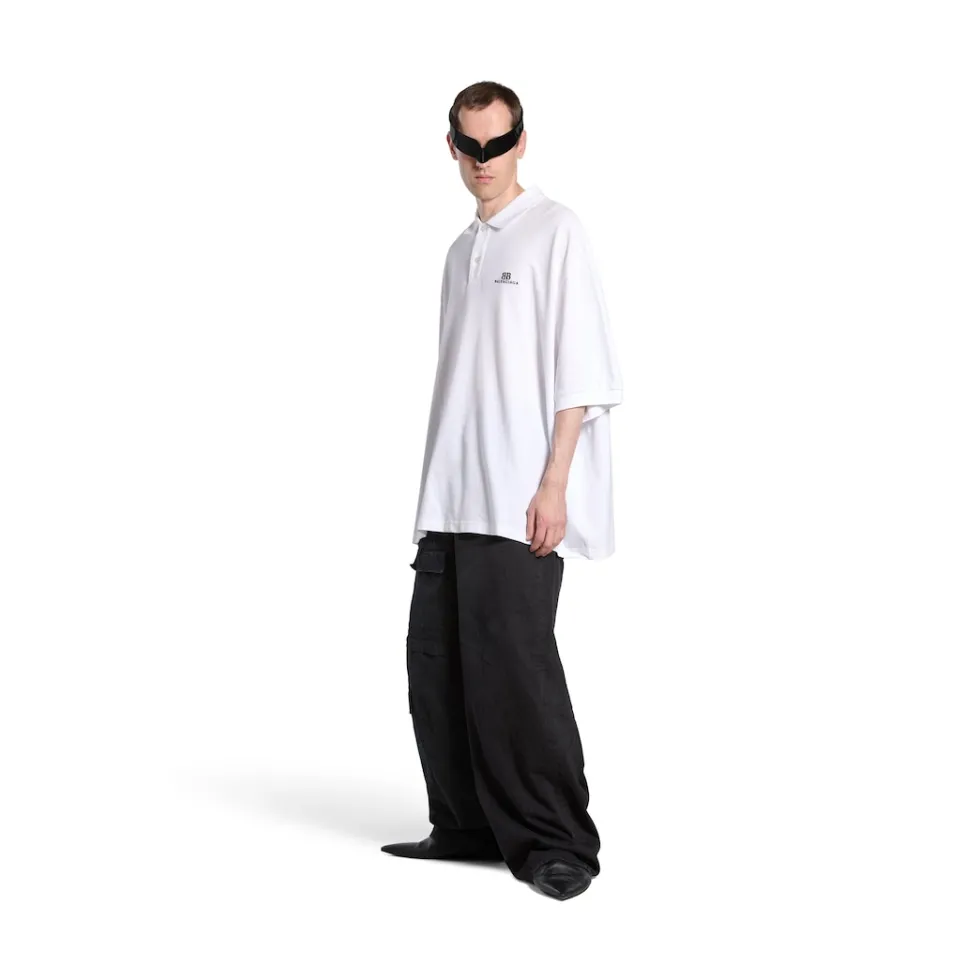 Balenciaga T-shirts>Men's Bb Classic Polo Shirt Oversized in White