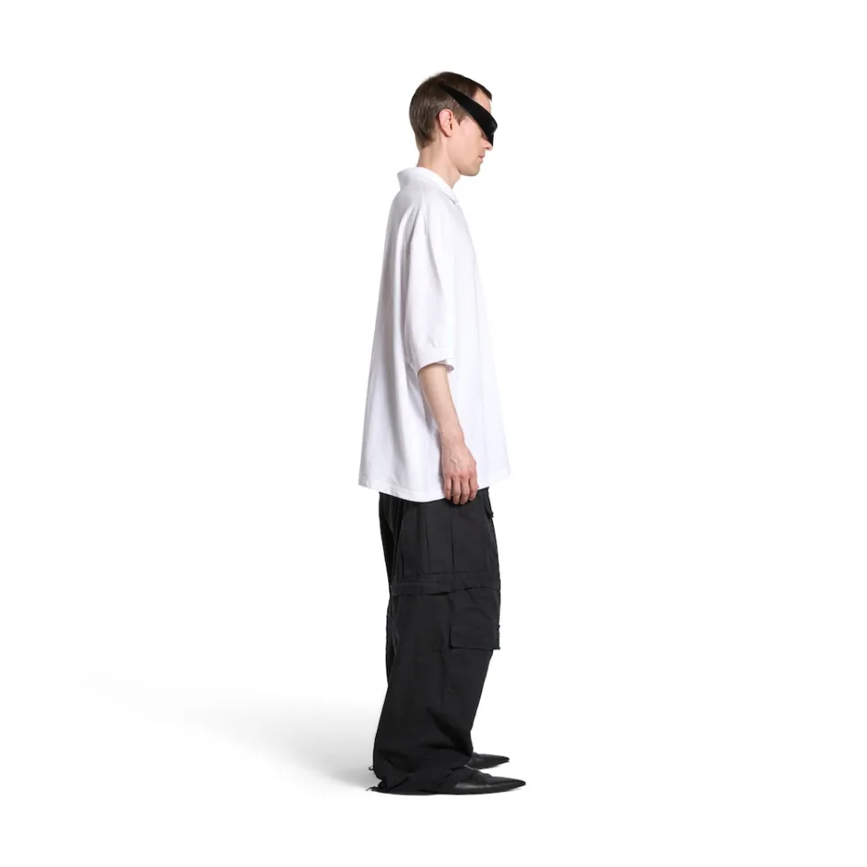 Balenciaga T-shirts>Men's Bb Classic Polo Shirt Oversized in White