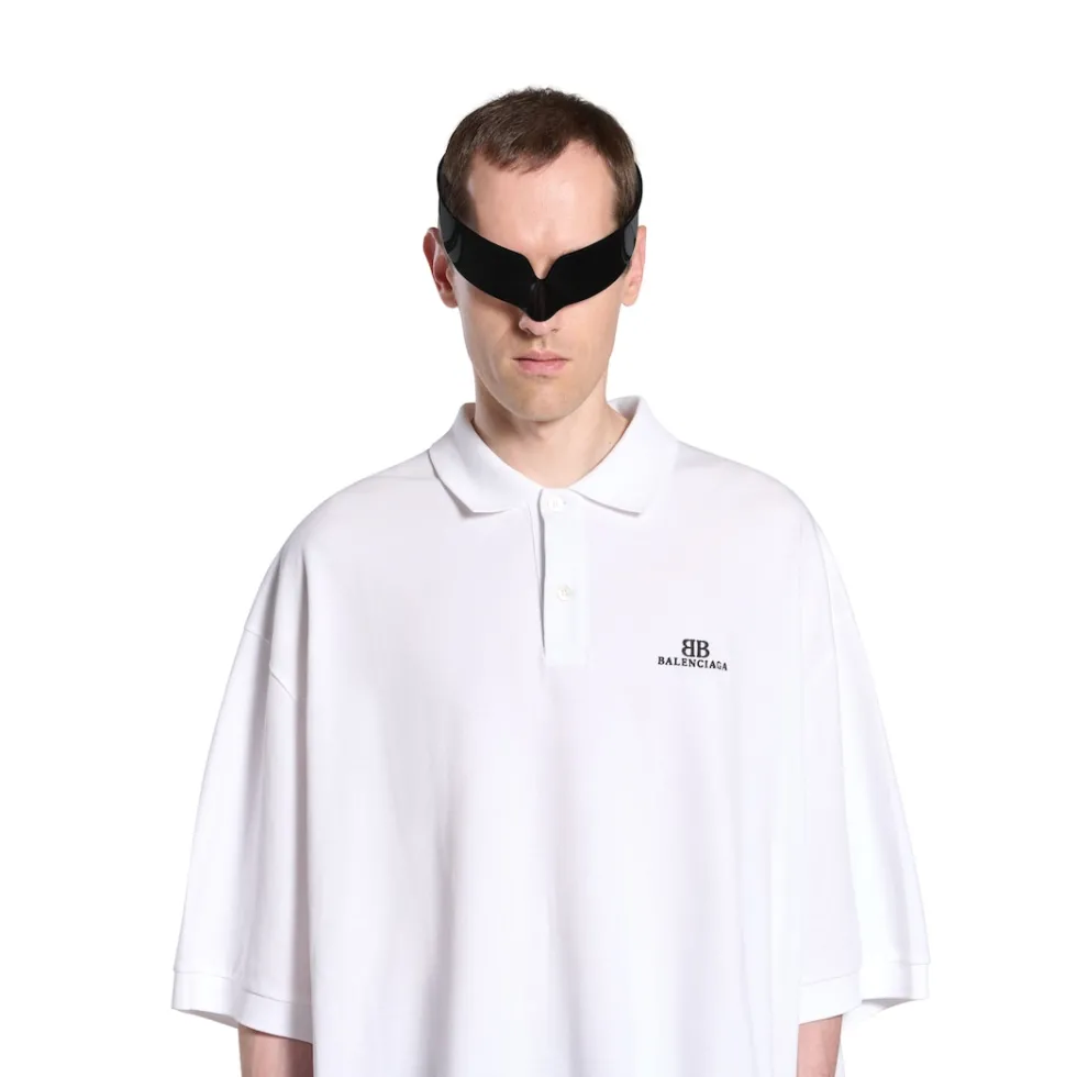 Balenciaga T-shirts>Men's Bb Classic Polo Shirt Oversized in White