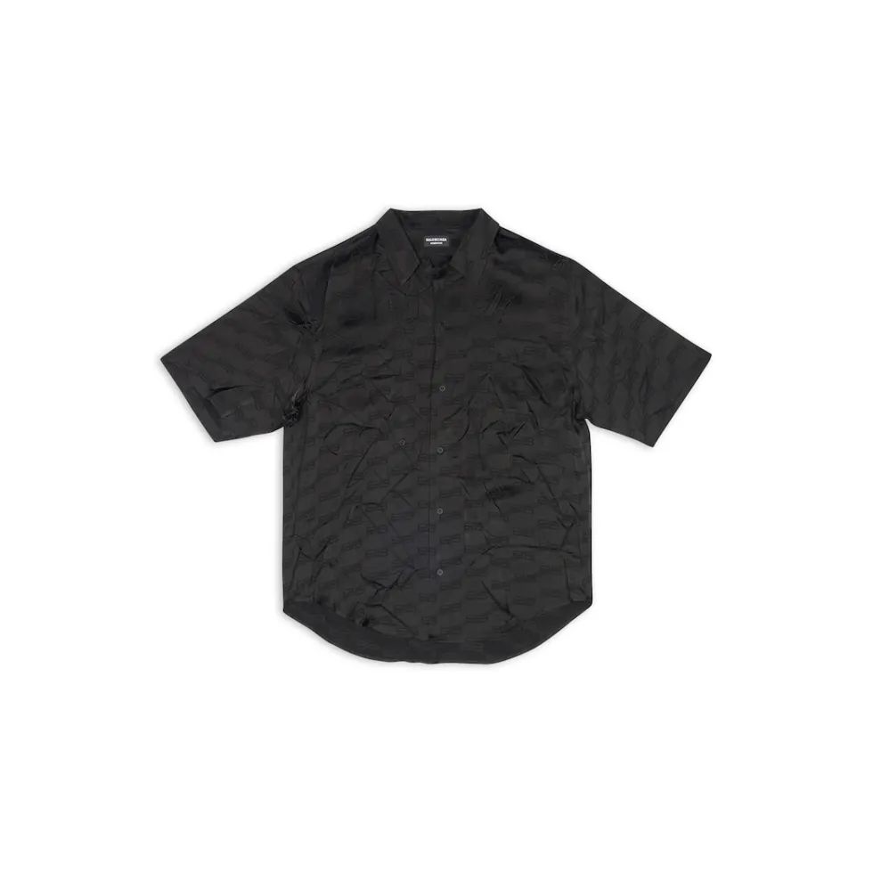 Balenciaga Tops & Shirts>Men's Bb Monogram Minimal Short Sleeve Shirt  in Black