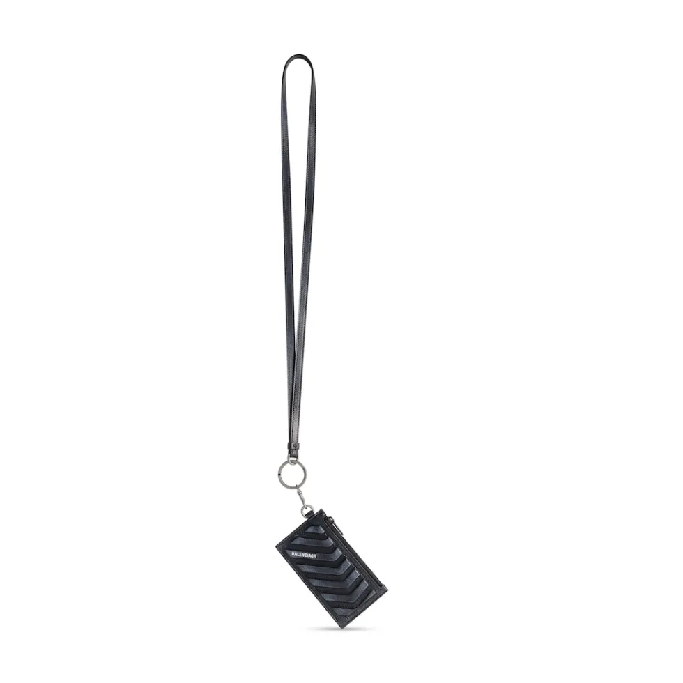 Balenciaga Card Holders>Men's Car Card Case On Keychain Dirty Effect in Black