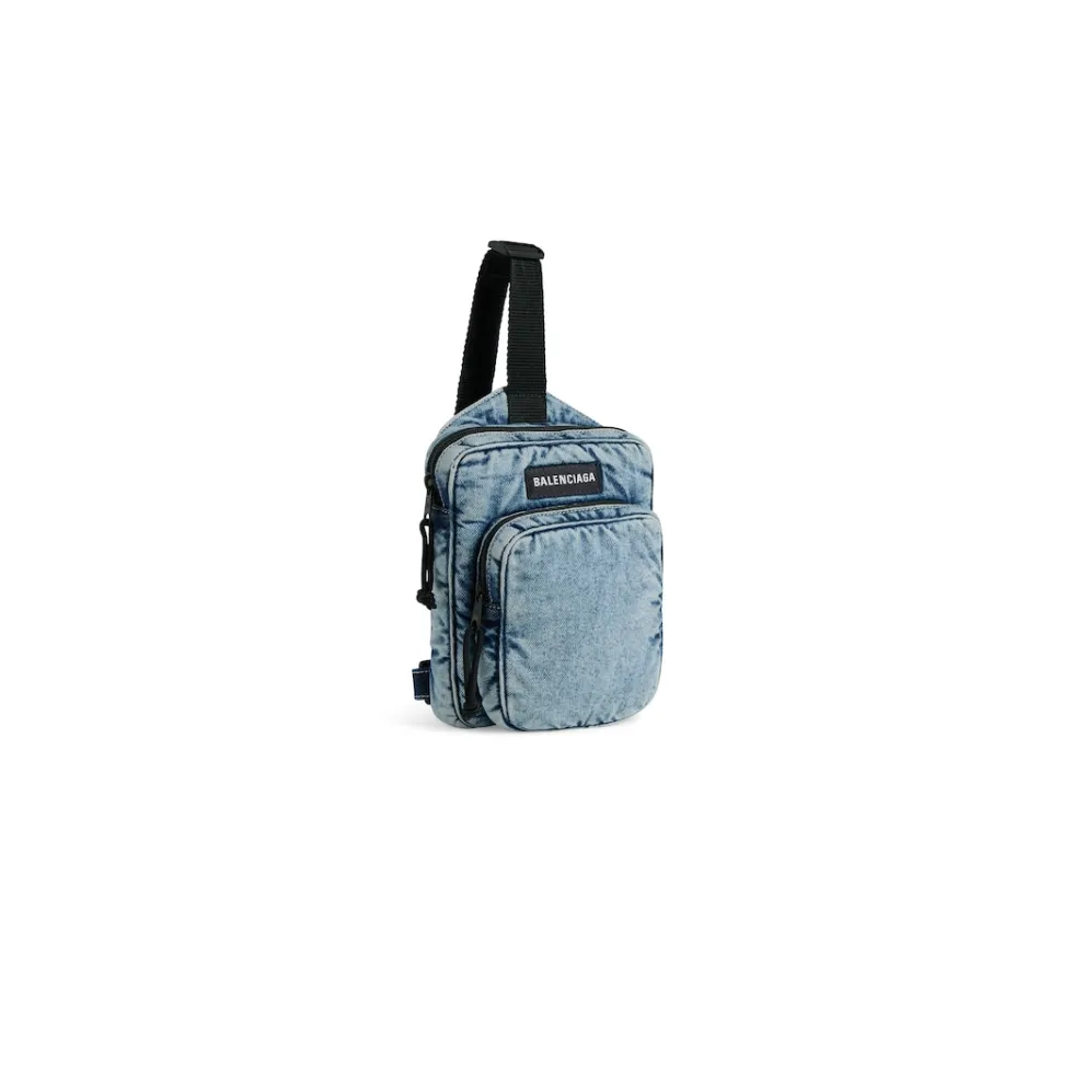 Balenciaga Crossbodies & Messengers>Men's Explorer Crossbody Messenger Bag Denim in Faded Blue Fadedblue