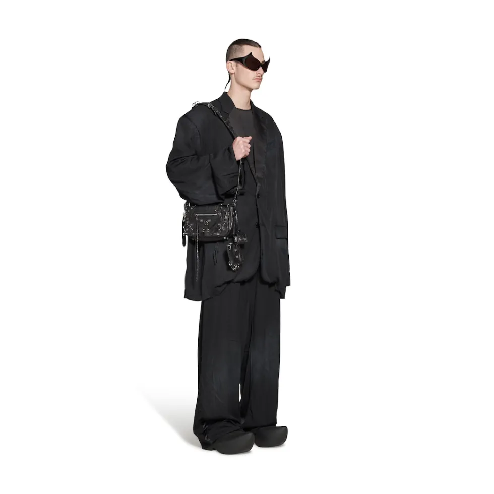 Balenciaga Crossbodies & Messengers>Men's Le Cagole Xs Flap Bag With Piercings in Black