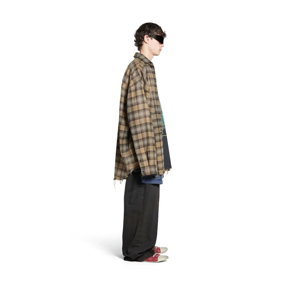 Balenciaga Tops & Shirts>Men's Paris Liberty Layered Shirt Oversized in Dark Green Darkgreen