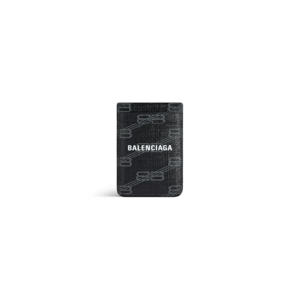 Balenciaga Card Holders | Phone Accessories & Keyrings>Men's Signature Magnet Card Holder Bb Monogram Coated Canvas  in Black/grey