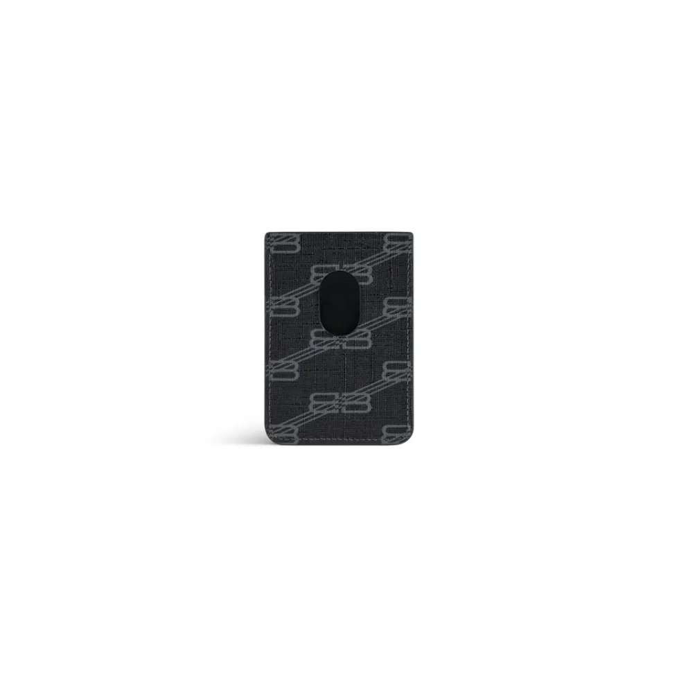 Balenciaga Card Holders | Phone Accessories & Keyrings>Men's Signature Magnet Card Holder Bb Monogram Coated Canvas  in Black/grey