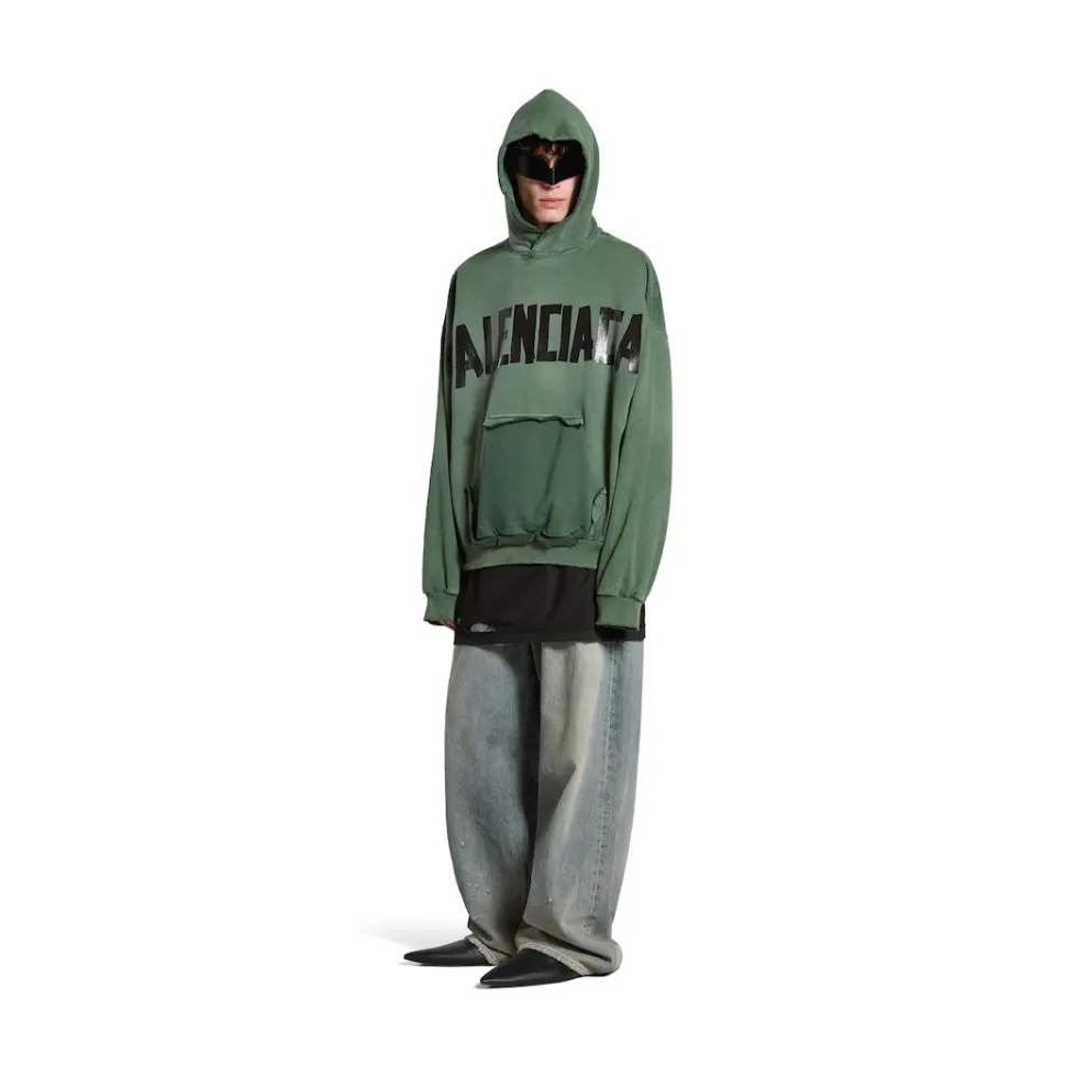 Balenciaga Sweatshirts & Hoodies | Sweatshirts & Hoodies>New Tape Type Ripped Pocket Hoodie Large Fit in Dark Green Darkgreen