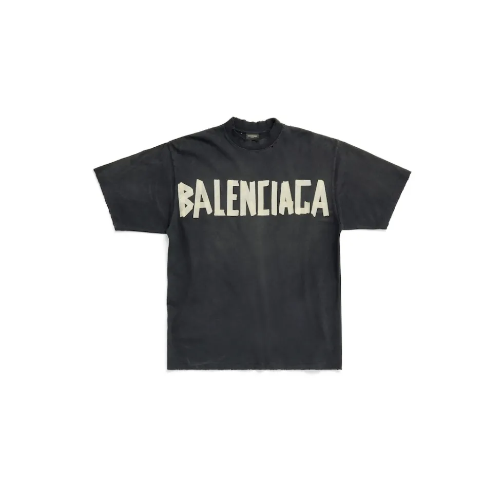 Balenciaga T-shirts | T-shirts>Tape Type T-shirt Medium Fit in Black Faded Blackfaded