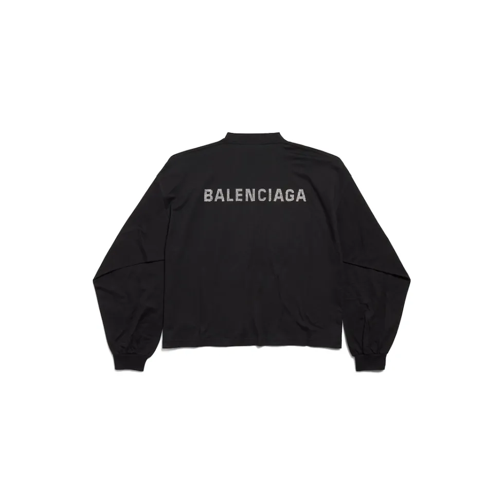 Balenciaga T-shirts>Women's Back Strass Cropped Long Sleeve T-shirt in Black