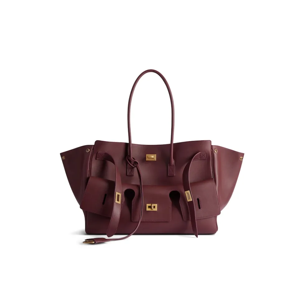 Balenciaga Tote Bags>Women's Bel Air Medium Carry All Bag in Dark Burgundy Darkburgundy