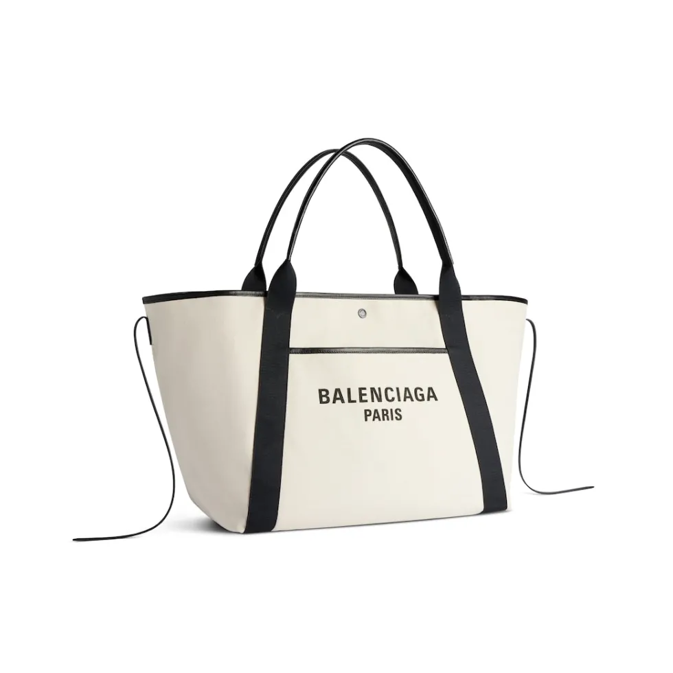 Balenciaga Tote Bags>Women's Biarritz Large Tote Bag  in Beige/black