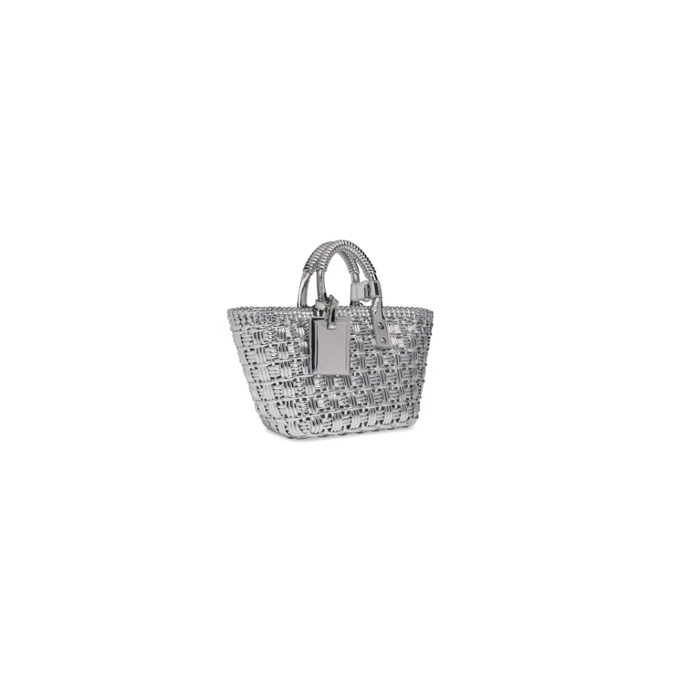 Balenciaga Tote Bags>Women's Bistro Xs Basket With Strap In Mirror Fabric in Silver