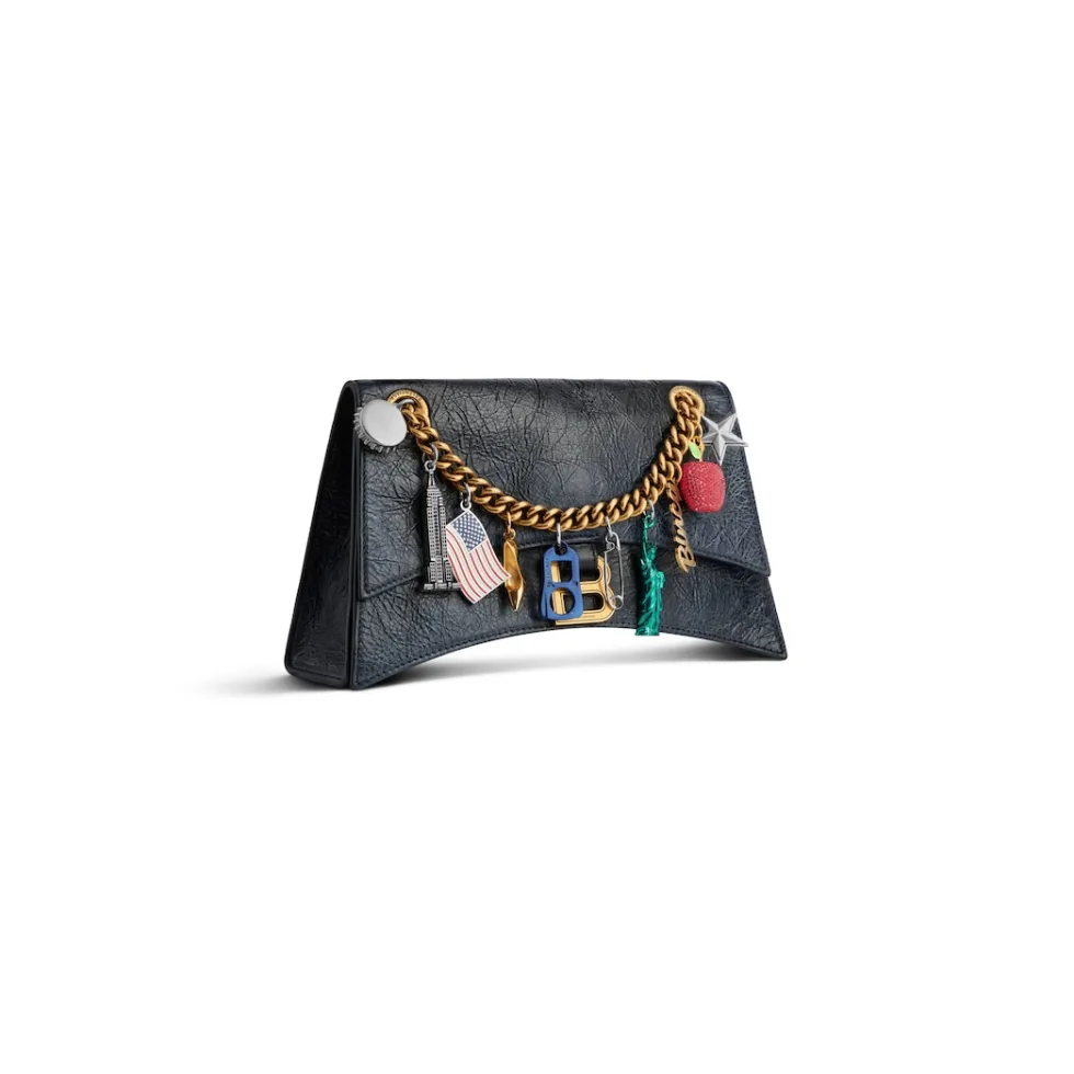 Balenciaga Chain Bags>Women's Crush Small Chain Bag Dirty Effect With Ny Souvenirs Charms in Black