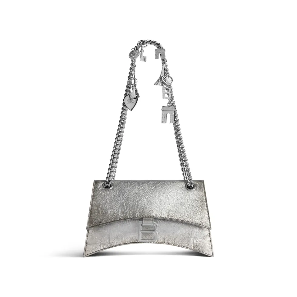 Balenciaga Shoulder Bags>Women's Crush Small Chain Bag Dirty Effect With Souvenirs And Rhinestones in Silver