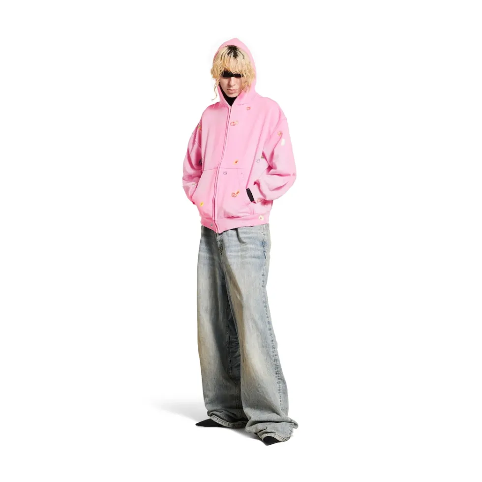 Balenciaga Sweatshirts & Hoodies>Women's Fruity Zip-up Hoodie Regular Fit in Pink