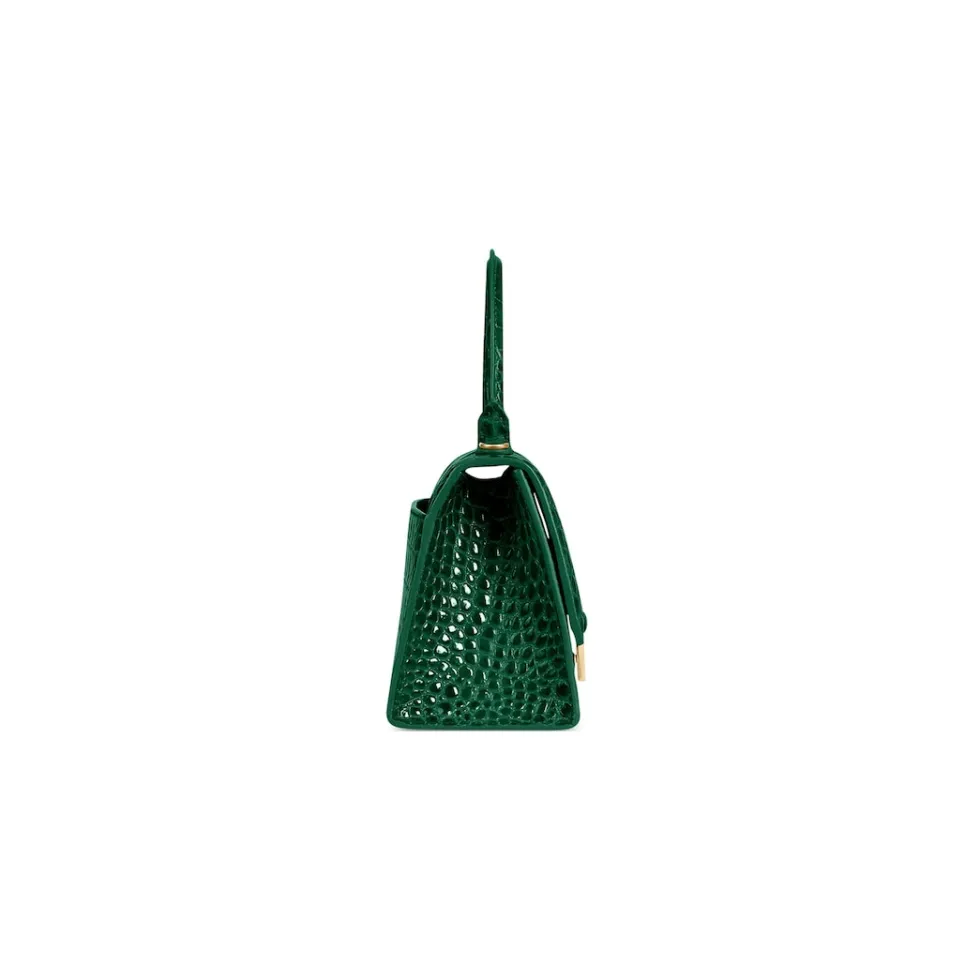 Balenciaga Handbags>Women's Hourglass Small Handbag Crocodile Embossed in Forest Green Forestgreen