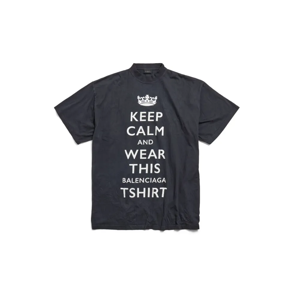 Balenciaga T-shirts | T-shirts>Women's Keep Calm T-shirt Oversized in Black Faded Blackfaded