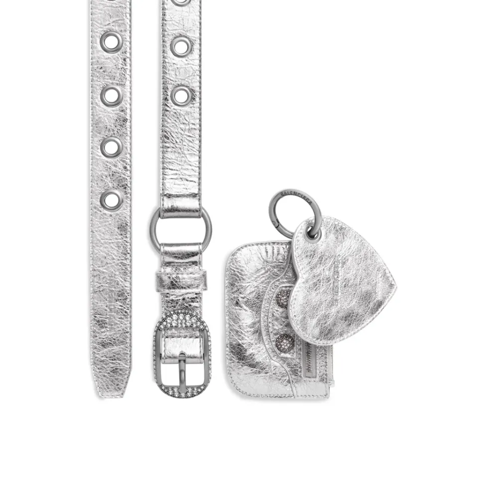 Balenciaga Belts>Women's Le Cagole Charms Belt Metallized With Rhinestones in Silver