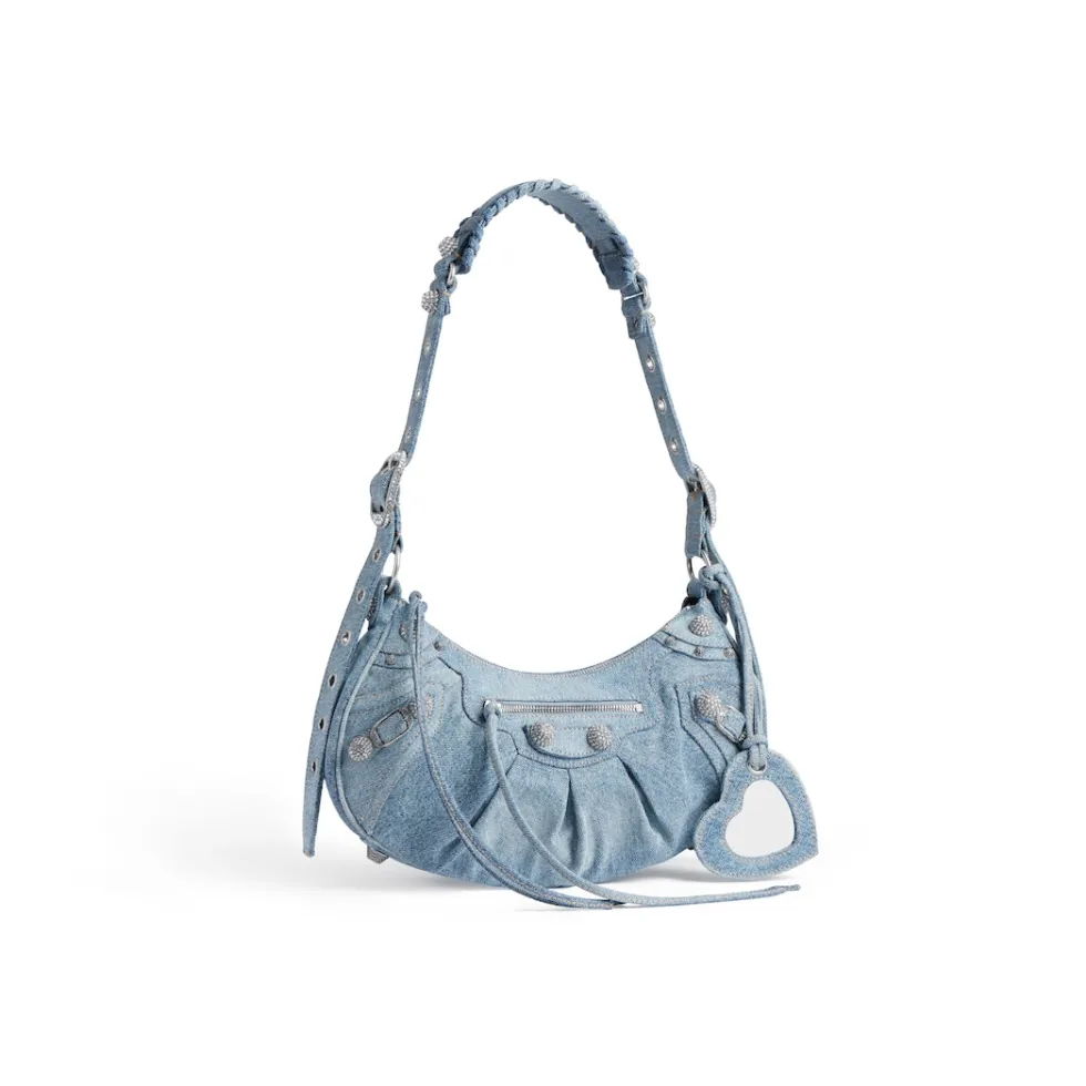 Balenciaga Shoulder Bags>Women's Le Cagole Small Shoulder Bag Denim With Rhinestones in Blue