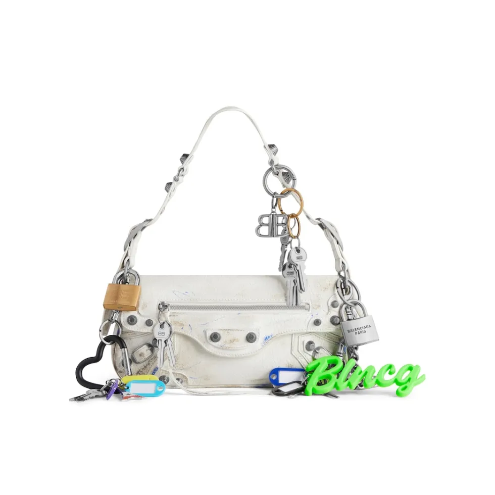 Balenciaga Shoulder Bags>Women's Le Cagole Small Sling Bag Used Effect With Charms  in White