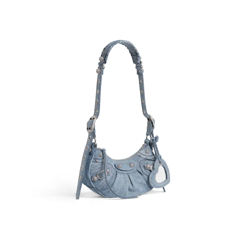Balenciaga Shoulder Bags>Women's Le Cagole Xs Shoulder Bag Denim in Blue