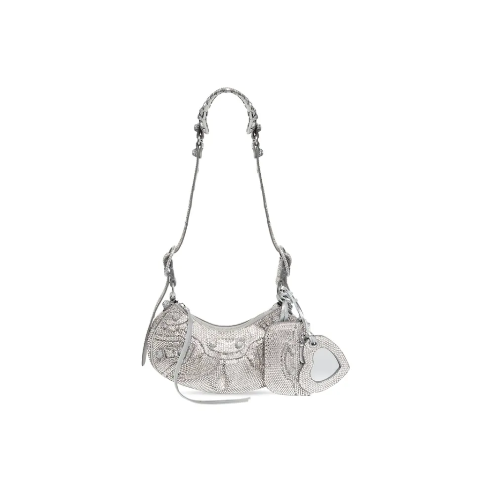 Balenciaga Shoulder Bags>Women's Le Cagole Xs Shoulder Bag With Rhinestones in Grey