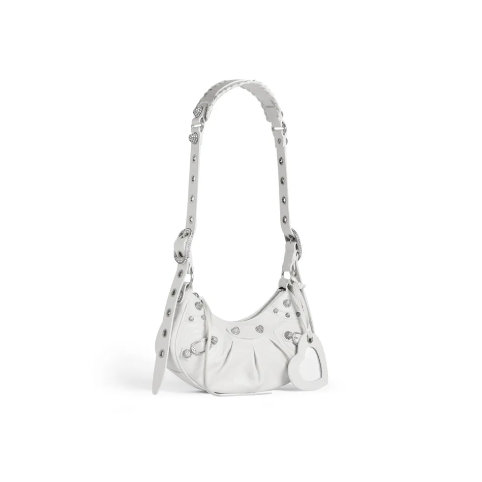 Balenciaga Shoulder Bags>Women's Le Cagole Xs Shoulder Bag With Rhinestones in White