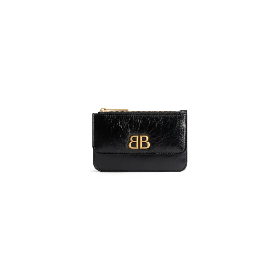 Balenciaga Card Holders>Women's Monaco Long Coin And Card Holder With Flap  in Black