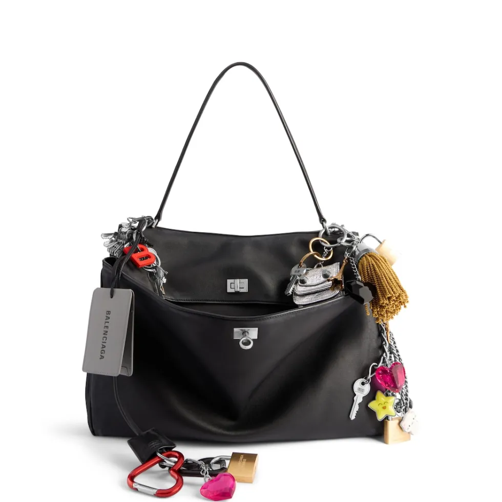 Balenciaga Handbags>Women's Rodeo Large Handbag Used Effect With Charms in Black