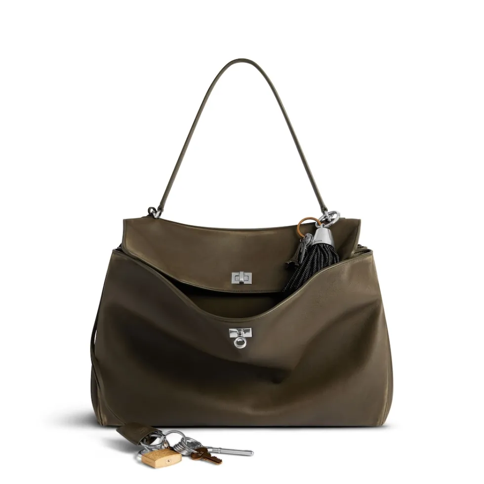 Balenciaga Handbags>Women's Rodeo Large Handbag Used Effect With Charms in Kaki