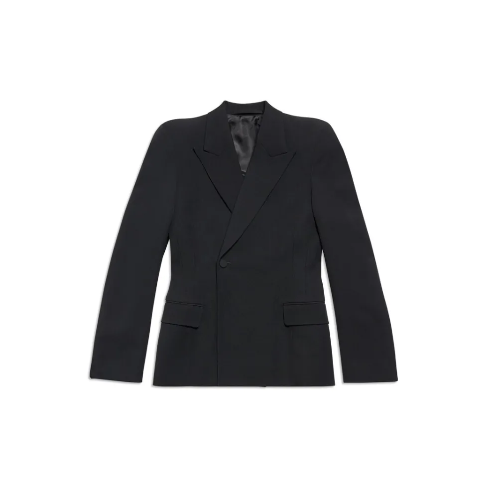 Balenciaga Coats & Jackets>Women's Round Shoulder Waisted Jacket in Black