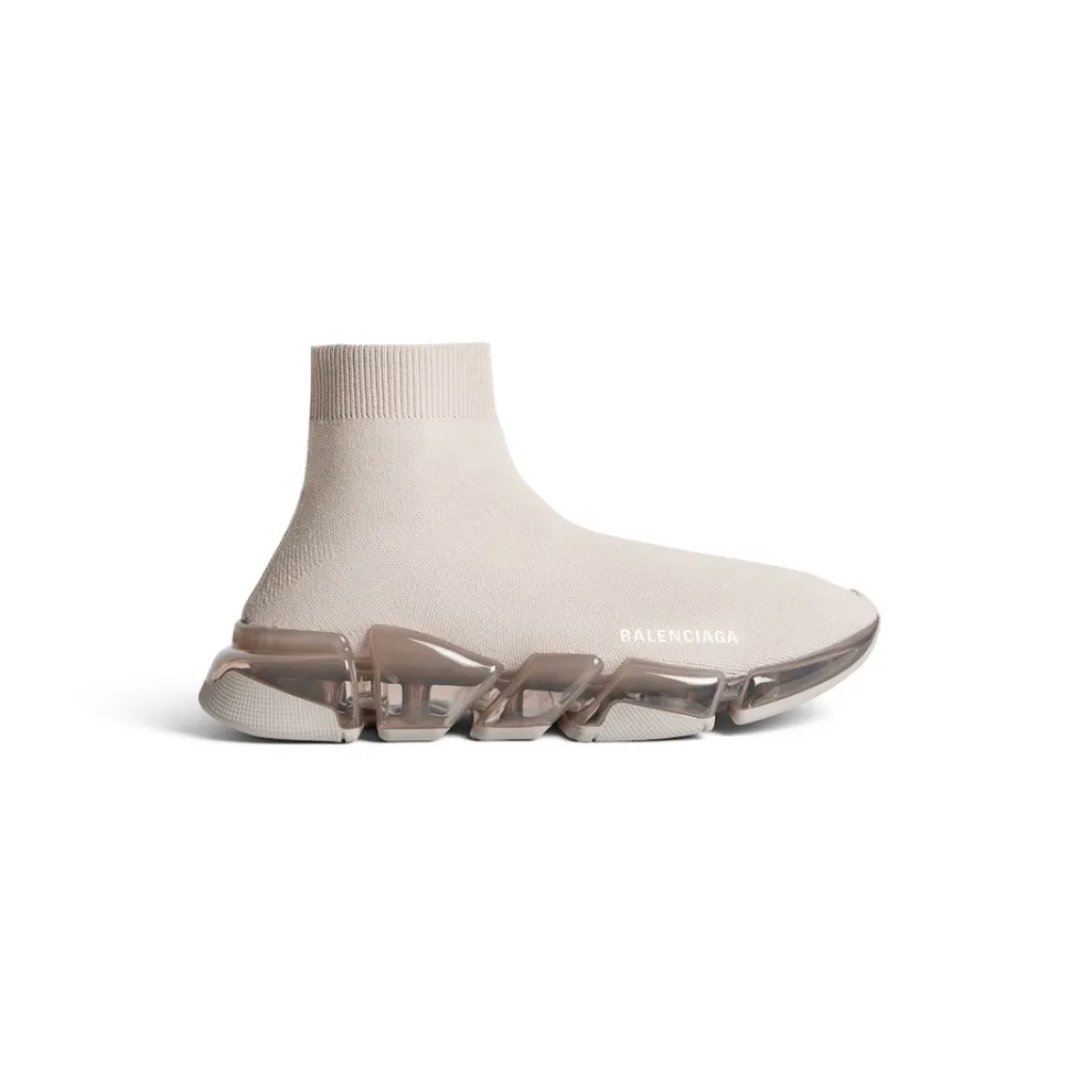 Balenciaga Sneakers>Women's Speed 2.0 Full Clear Sole Recycled Knit Sneaker  in Light Beige Lightbeige