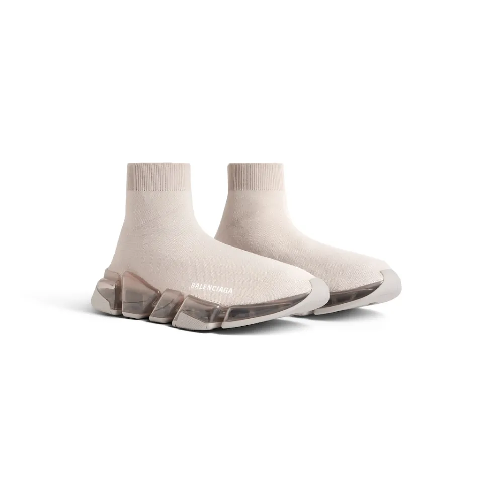Balenciaga Sneakers>Women's Speed 2.0 Full Clear Sole Recycled Knit Sneaker  in Light Beige Lightbeige