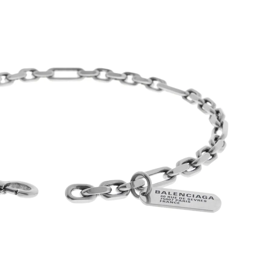 Balenciaga Jewelry>Women's Tags Carabiner Necklace  in Antique Silver Antiquesilver